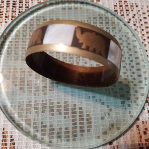 Vintage Inlaid Elephant Bangle, Elephant and Mother of Pearl Bangle Bracelet